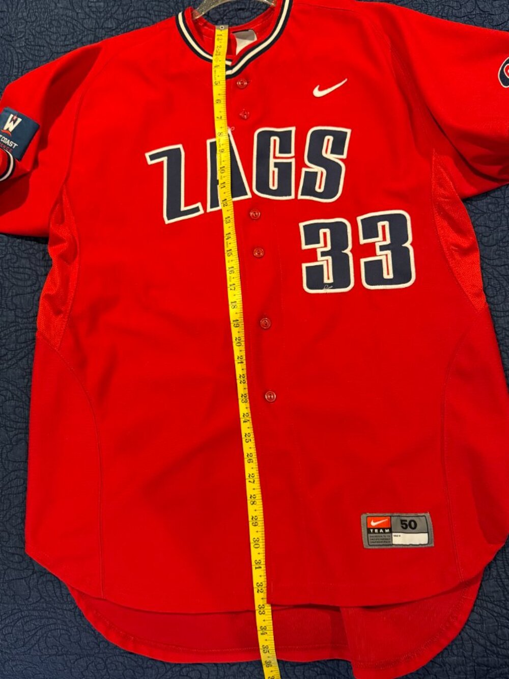Nike Gonzaga Zags Red Baseball Jersey Size 50 4TG - Picture 5 of 6